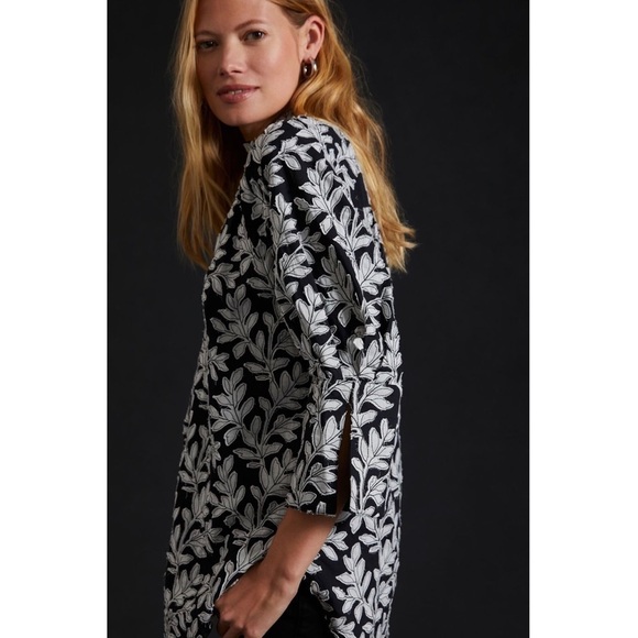 by Anthropologie Popover Blouse Top Black Grey Nwt NEW ANTHRO boho embroidered - Picture 2 of 7
